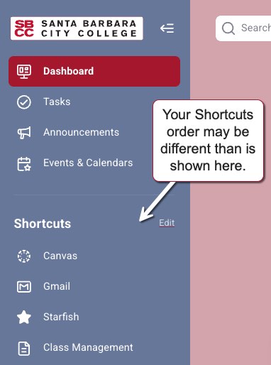 Screen capture of Gmail link in my.sbcc.edu navigation bar.